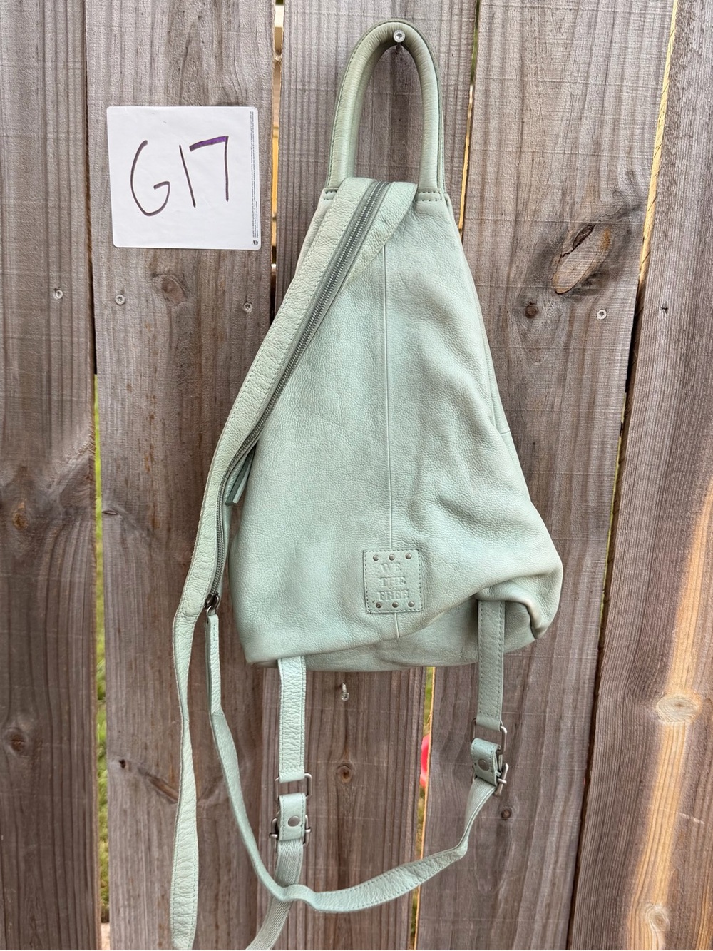 We The Free Mint Green Leather Sling Backpack